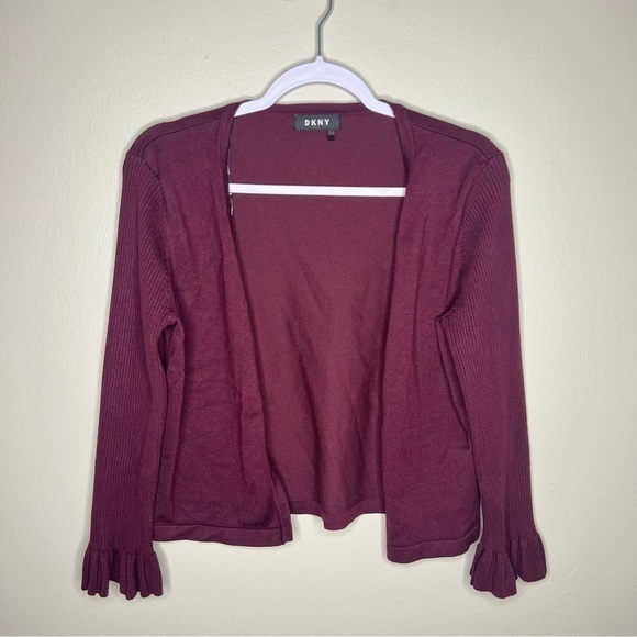 DKNY Open Front Ribbed Ruffle‎ Cropped Sleeve Cardigan - Picture 1 of 7
